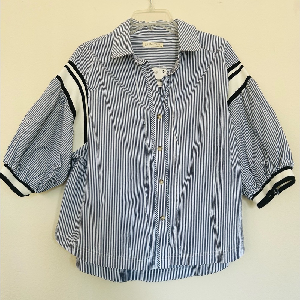 We The Free - Free people Navy and White Striped Button Down Shirt
